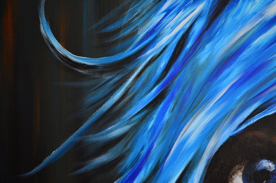 Blue Fear - XXL Original New Contemporary Art Painting Portrait on Large Canvas Ready to Hang