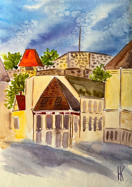 Eger Painting Hungary Original Art Cityscape Watercolor Roofs Artwork 8 by 12 in