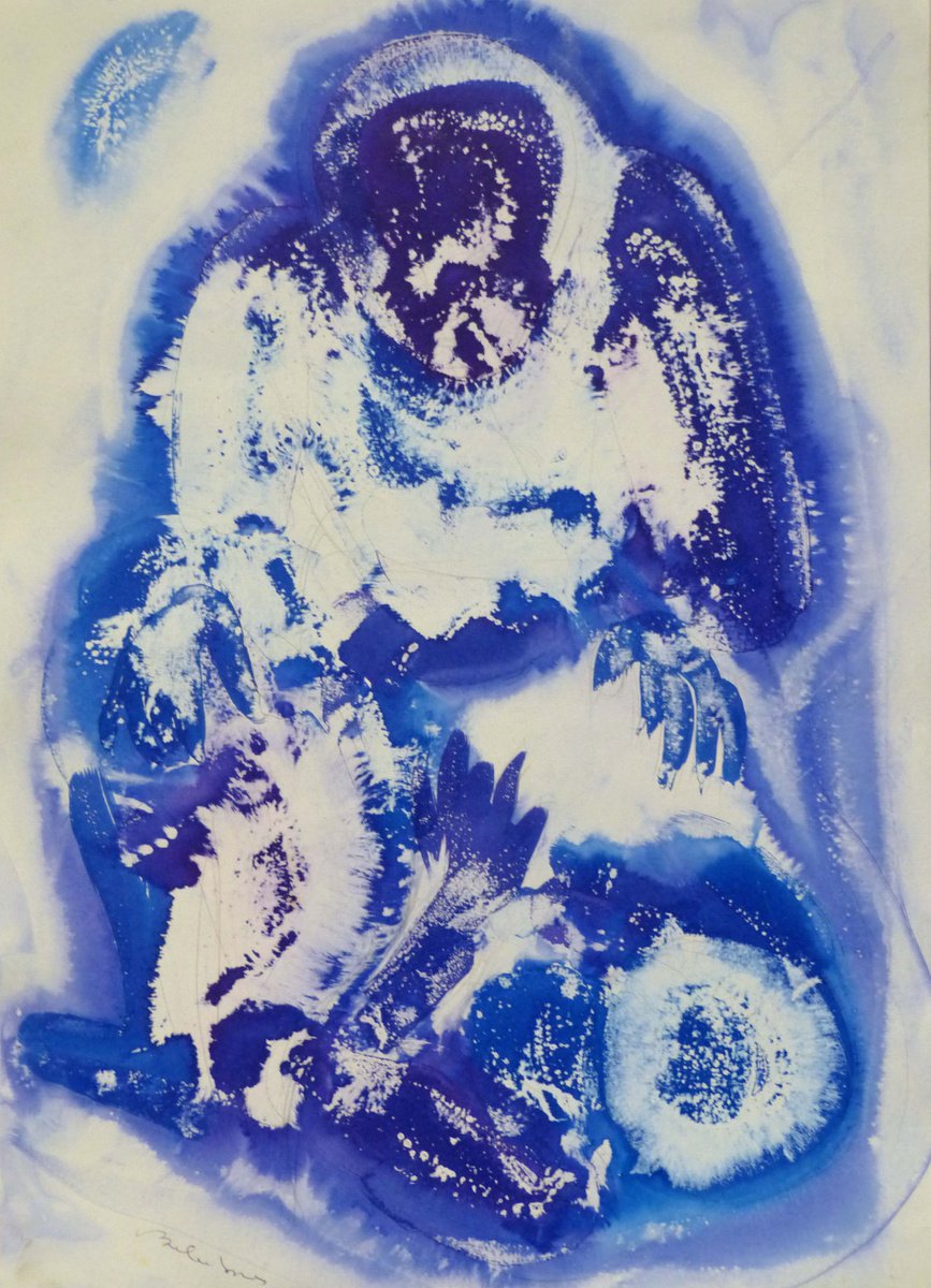 Abstract Portrait Ink Drawing By Frederic Belaubre, 17 X 23, Maternity Dn2, 42X58 Cm, Original Artwork