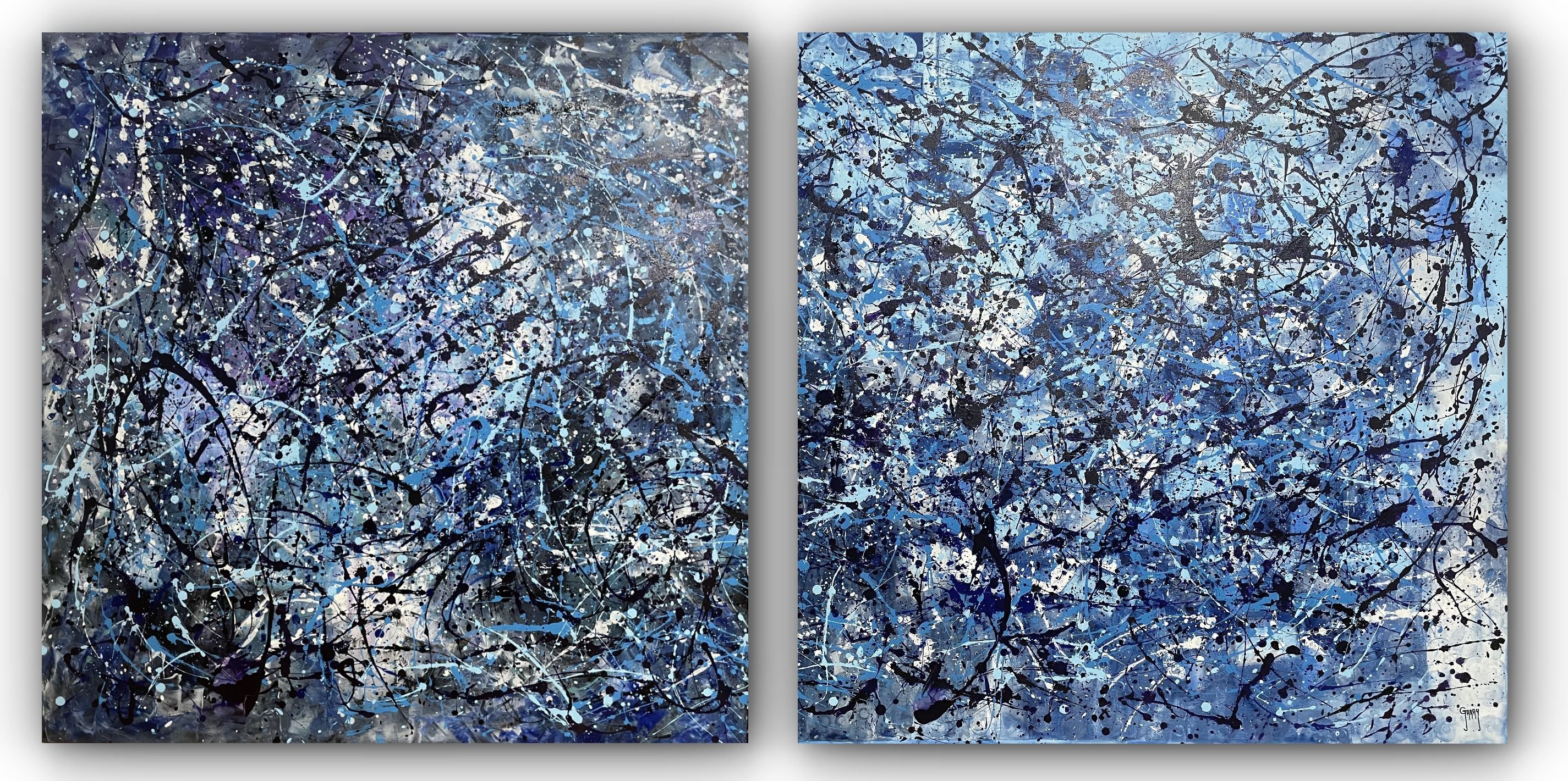 Abstract Acrylic Painting By Juan Jose Garay, 79 X 39", Diptych-Abstractioninblue..., Original Artwork