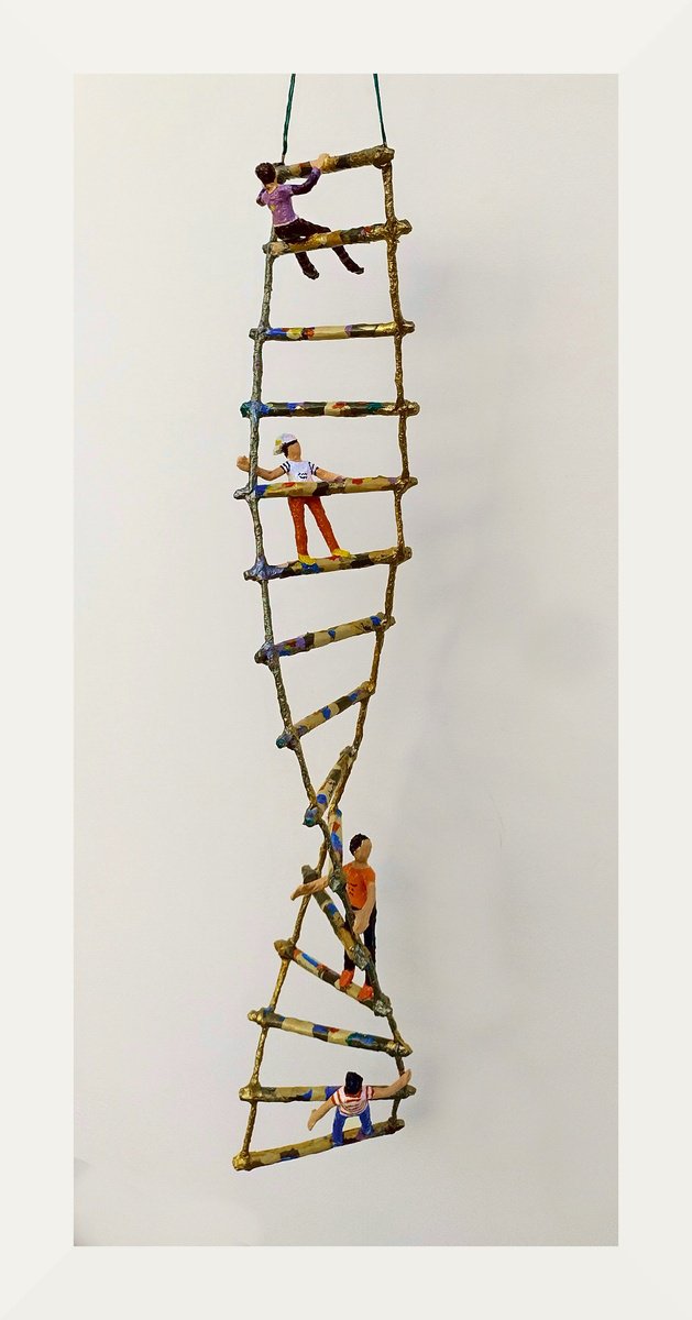 Photorealistic Portrait Sculpture By Shweta Mahajan, 3 X 26", Climbing The Dna Double Helix Ladder, Original Artwork