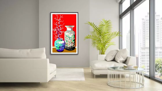 Two chinese vases/ Dos jarrones chinos (pop art, flowers)