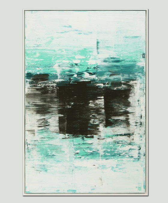 Static in White - Incl White Frame - Abstract Painting - 85x125cm - Ronald Hunter - 06A