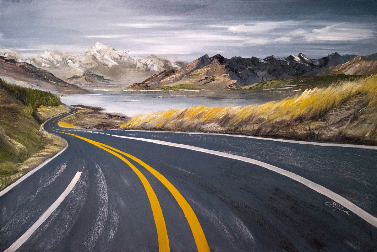 Impressionistic Landscape Oil Painting By Tetiana Tiplova, 35 X 24", The Road. Route66, Original Artwork