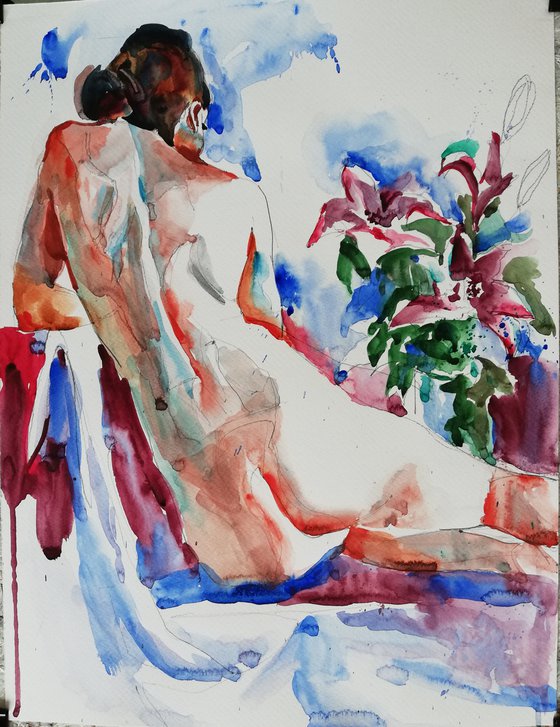 Nude with Lilies