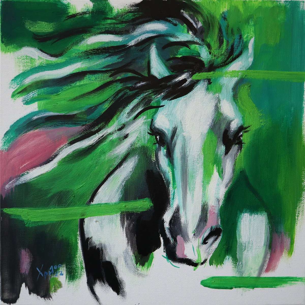 Urban And Pop Animal Oil Painting By Hristo Hristov, 12 X 12, Myths I, Original Artwork