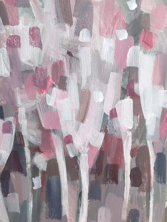 Pink garden. One of a kind, original painting, handmade work, gift.