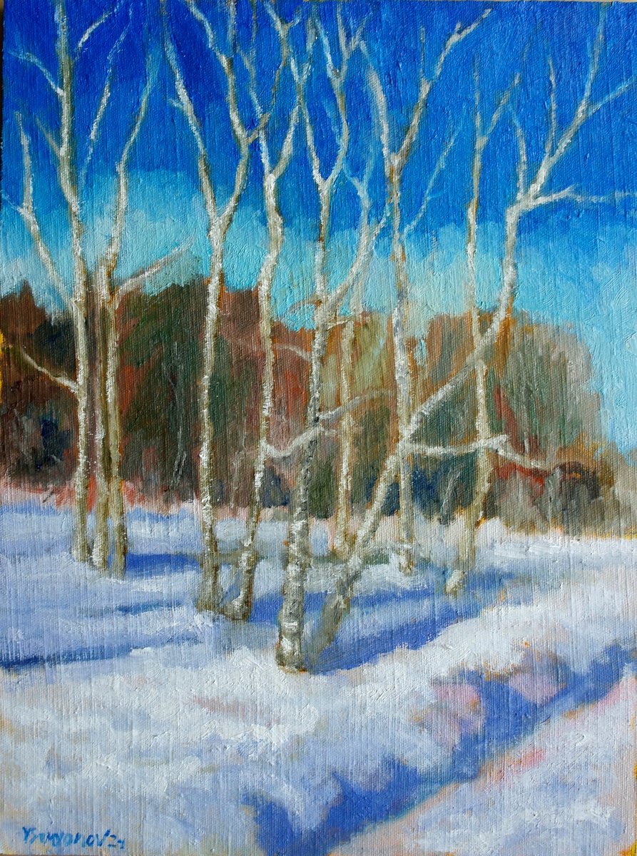 Impressionistic Landscape Oil Painting By Juri Semjonov, 12 X 16", Winter Landscape, Original Artwork