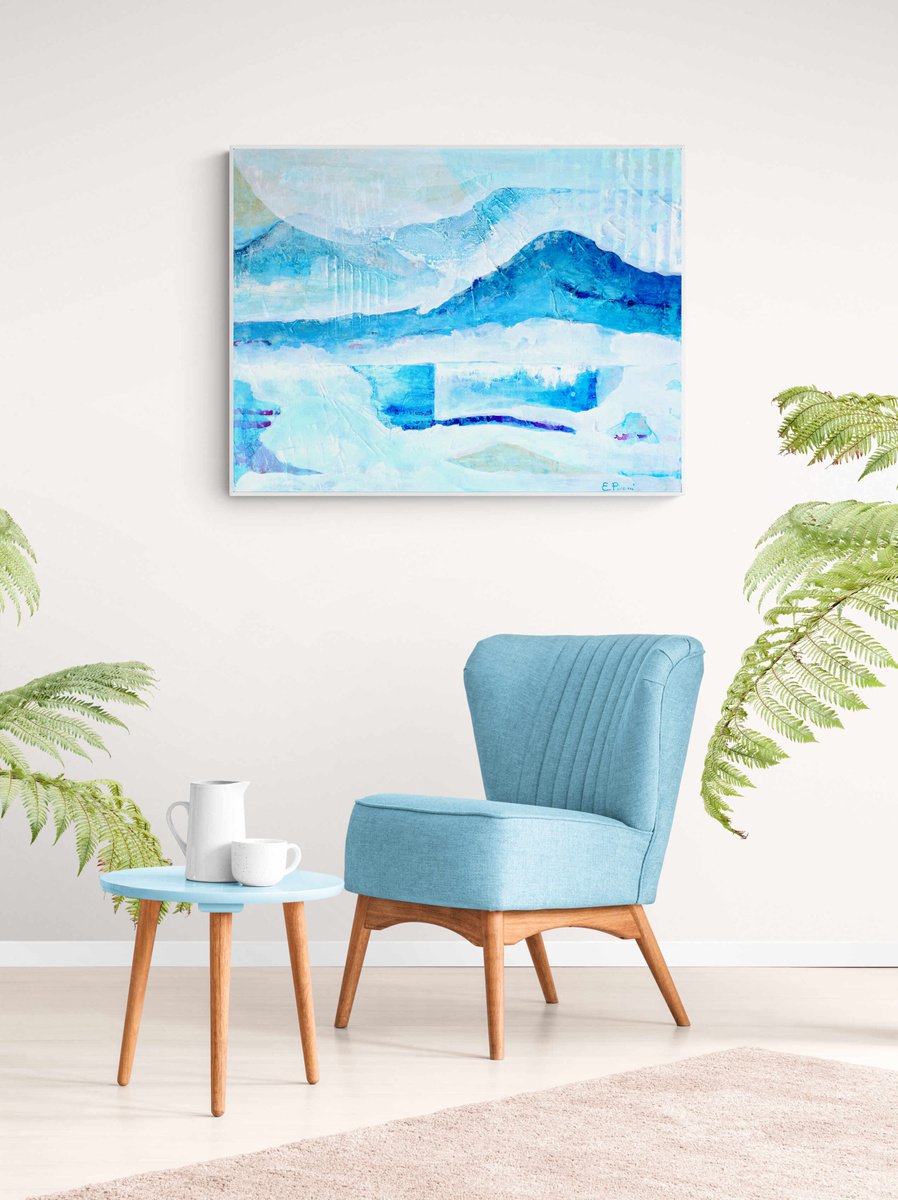 Abstract Painting By Elide Pizzini, 35 X 28, Blue Mountains (Study), Original Artwork