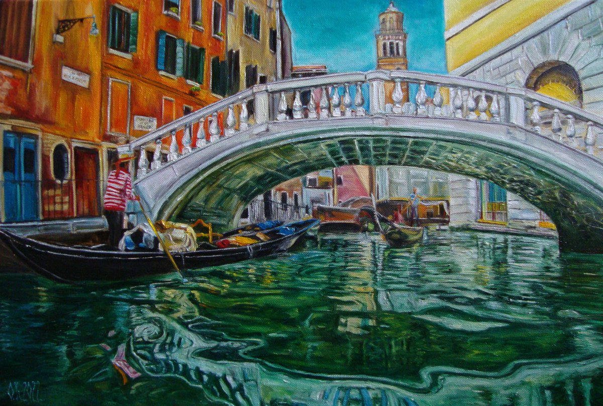 Photorealistic Cityscapes Oil Painting By Olga Knezevic, 24 X 16", Venice, Original Artwork