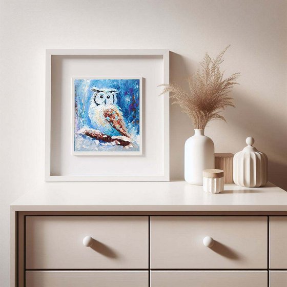 Owl Painting Original Art Bird Artwork Mini Wall Art
