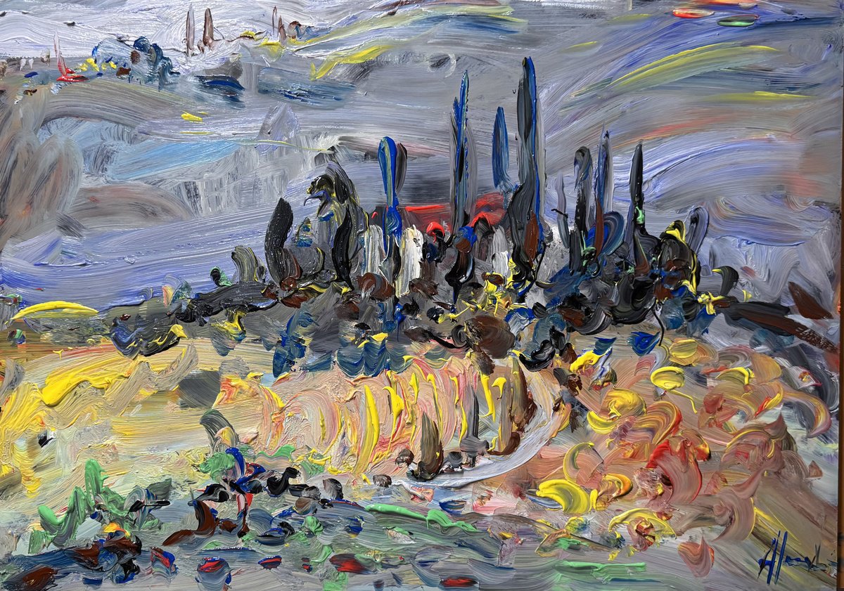 Impressionistic Landscape Acrylic Painting By Altin Furxhi, 28 X 20, Landscape In Tuscany, Original Artwork