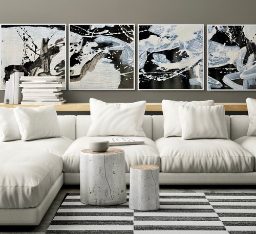 Abstract No. 624 -1 black and white - set of 4 by Anita Kaufmann