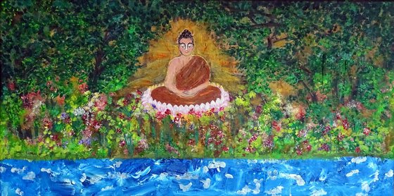 Buddha in forrest by the water