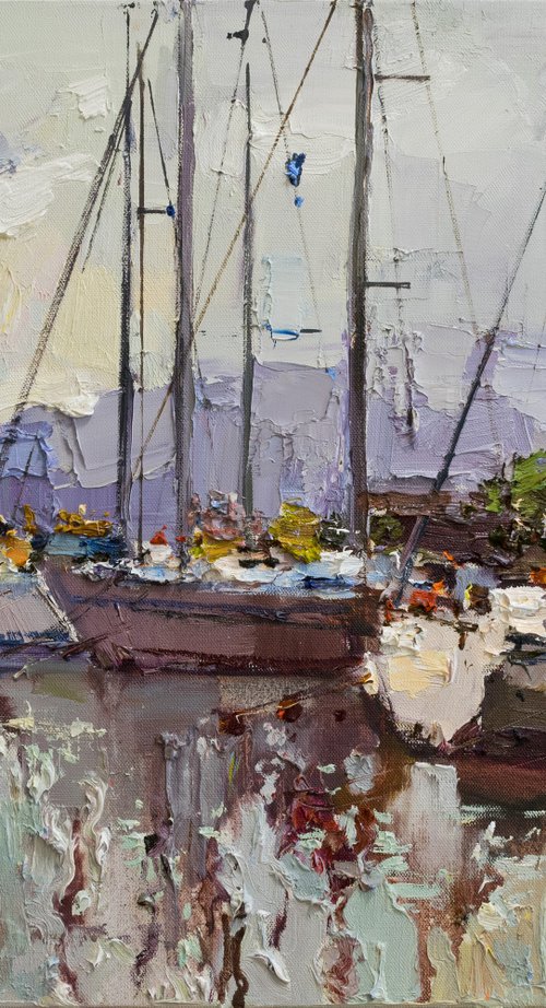 Sailing yachts  Original seascape painting by Anastasiia Valiulina