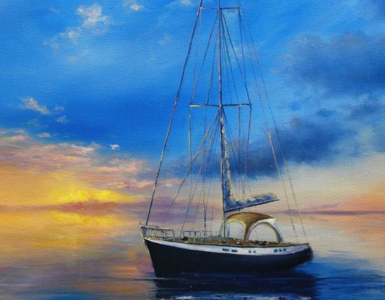 Seascape Morning calm - Seascape painting,  sunrise  painting