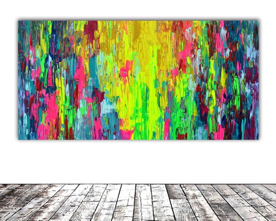 160x80x4 cm Large Ready to Hang Abstract Painting - XXXL Huge Colourful Modern Abstract Big Painting, Large Colorful Painting - Ready to Hang, Hotel and Restaurant Wall Decoration, Happy Gypsy Girl Dancing in the Night