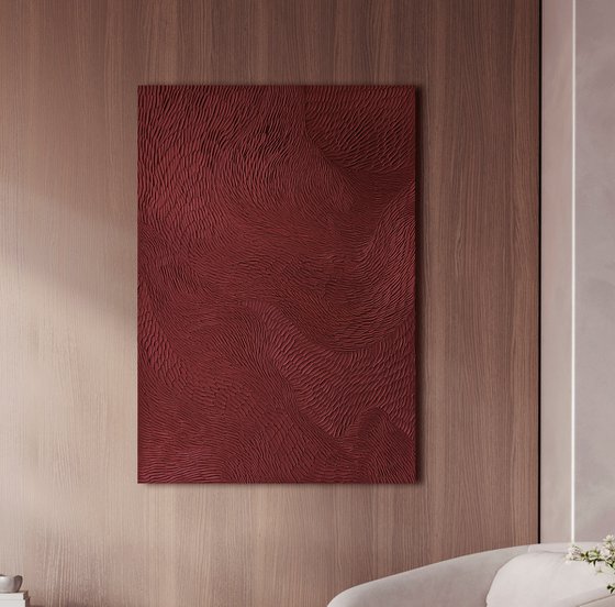 "Burgundy Fluency 5" Burgundy textured art