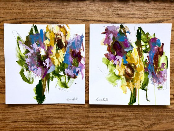 Sunflowers and Irises acrylic on paper
