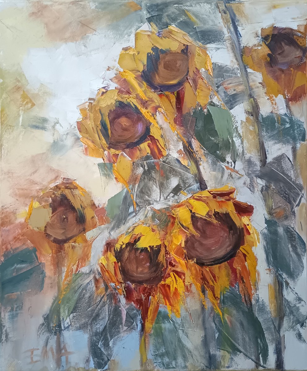 Expressive Botanical Oil Painting By Emilia Milcheva, 20 X 24, Mature Love, Original Artwork