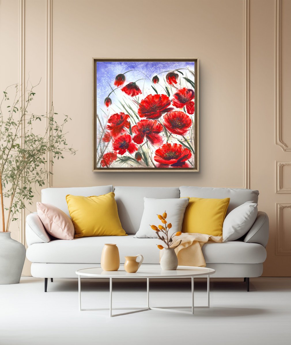 Impressionistic Watercolour , Biggest Red Wild Poppies By Yuliia Sharapova, 26 X 28, Artwork For Sale On Artfinder