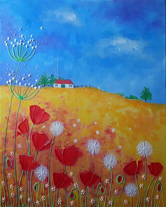 Poppies and Dandelion Puffs