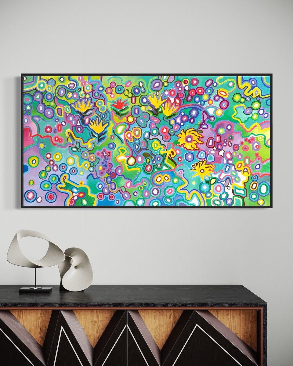 Expressive Botanical Oil Painting By Volodymyr Smoliak, 59 X 31", Summer Mosaic, Original Artwork
