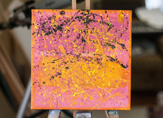 Bright Pink and Yellow Abstract Acrylic Painting 25x25 cm
