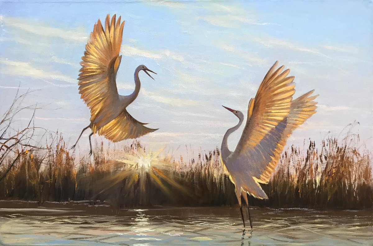 Original oil painting Two birds - 60x40 cm (2021) by Evgeniya Roslik