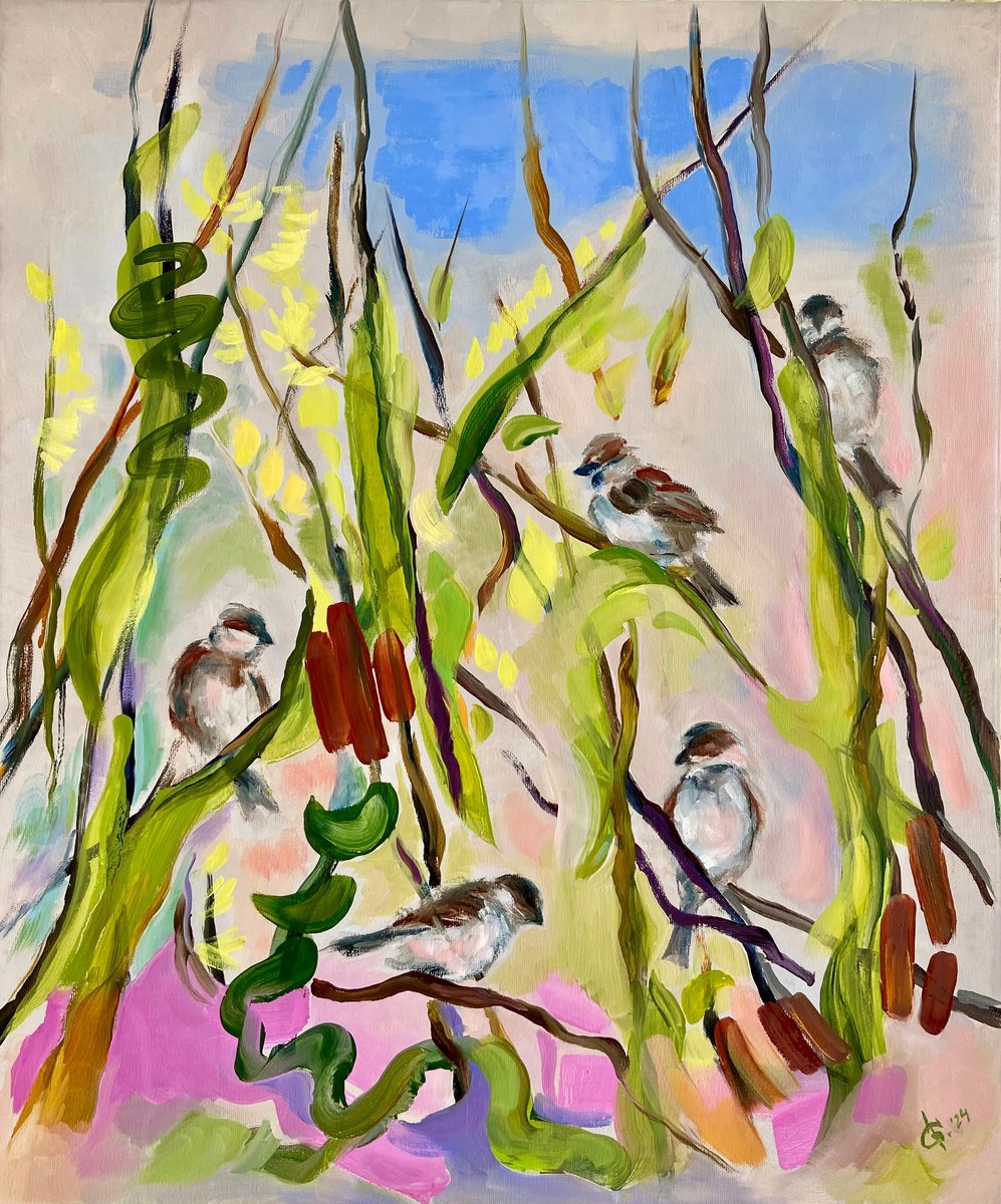 Impressionistic Animal Oil Painting By Junija (Yuna) Galejeva, 20 X 24", Quintet, Original Artwork