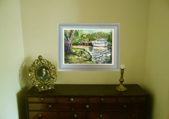 Boat on the river Stour - an original oil painting