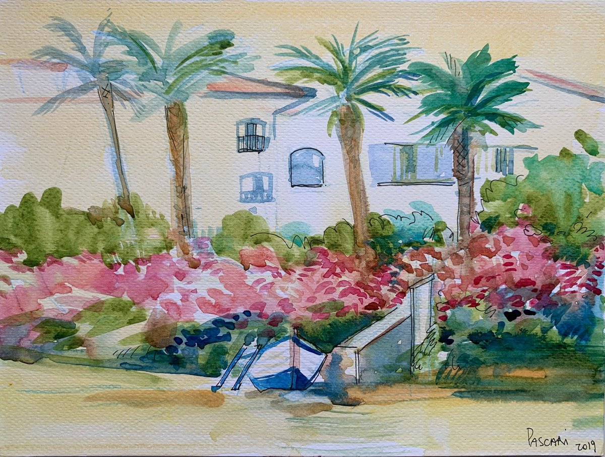 Impressionistic Landscape Watercolour By Olga Pascari, 9 X 7", On The Beach, Original Artwork