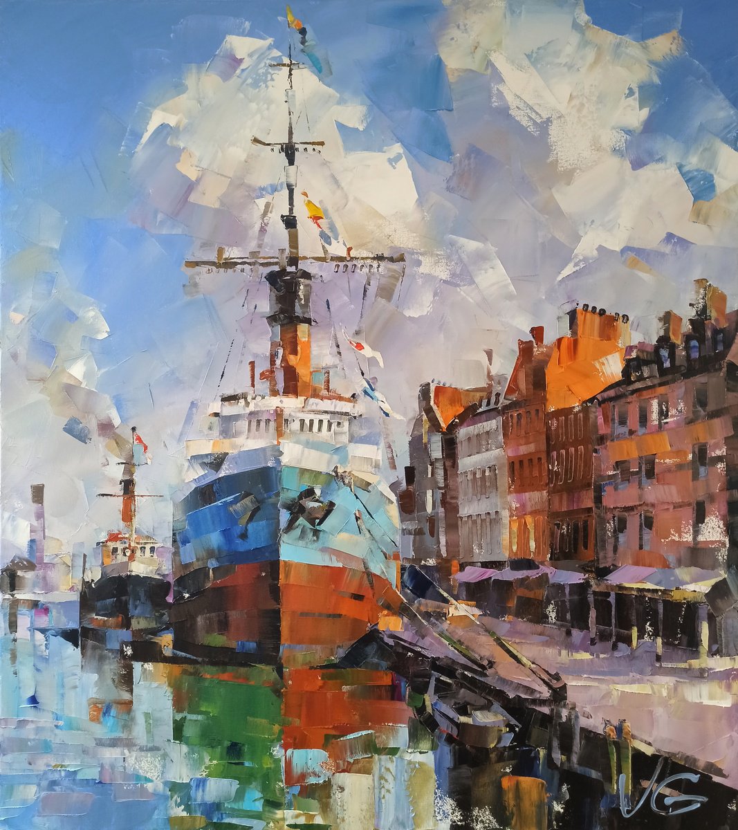 Impressionistic Landscape Oil Painting By Volodymyr Glukhomanyuk, 31 X 35", Between Two Shores, Original Artwork