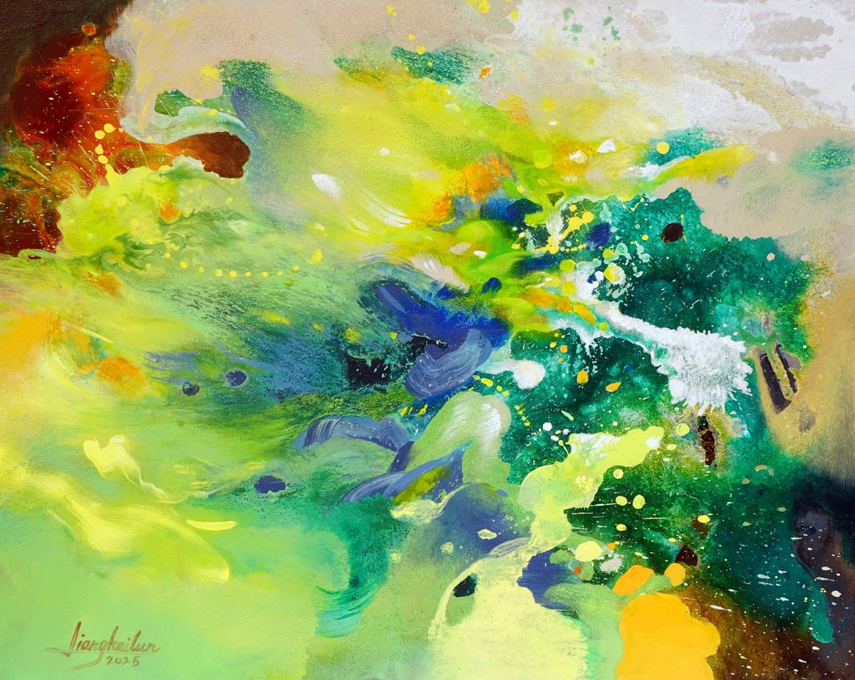 Abstract Acrylic Painting By Liang Hailun, 32 X 26", N°261, Original Artwork