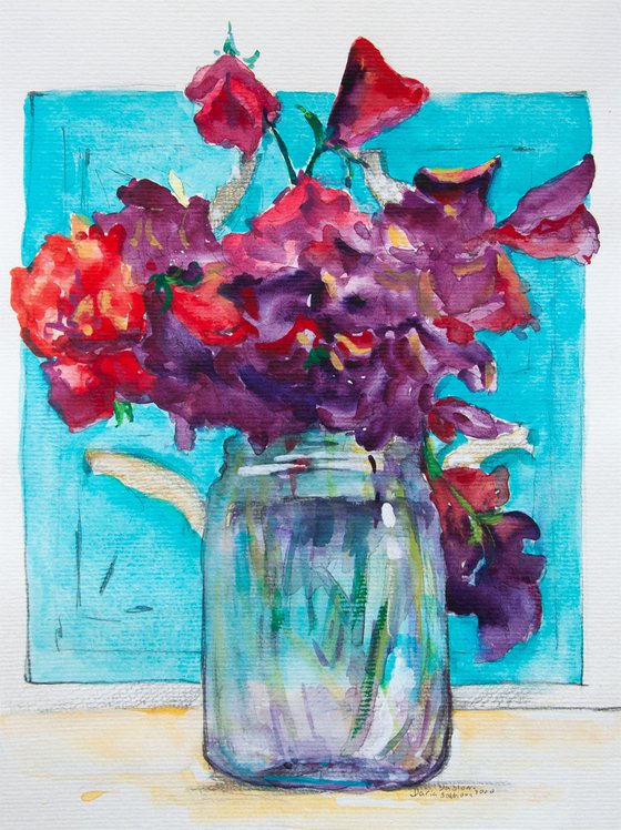 Sweet peas in jar sketch #6