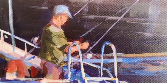 Fisherman, (16×20"), original, one of a kind, acrylic on canvas painting