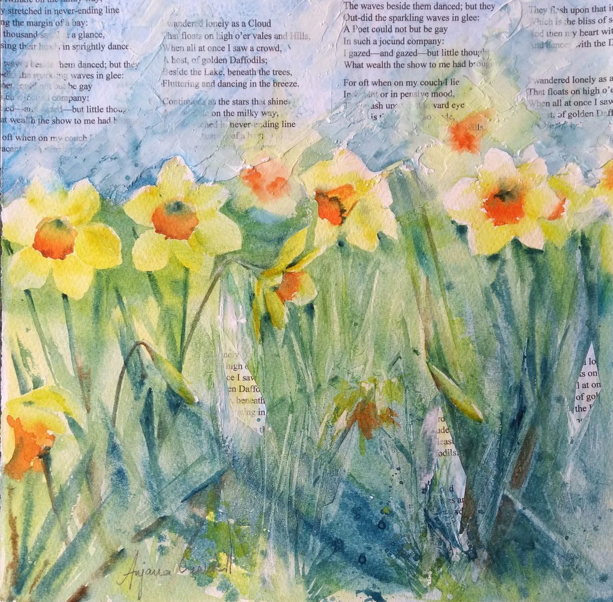 Impressionistic Botanical Watercolour By Anjana Cawdell, 11 X 11, Golden Daffodils, Original Artwork