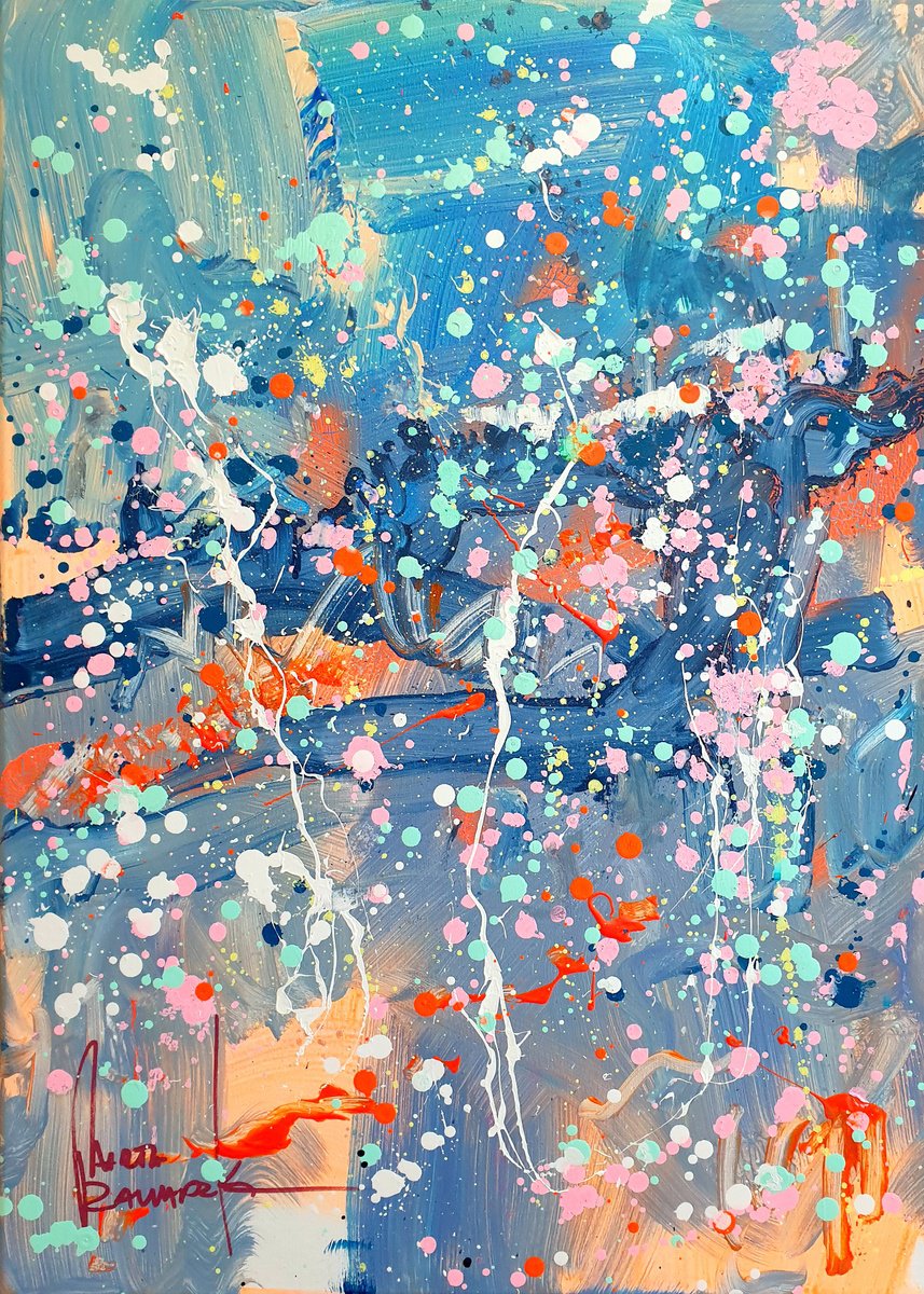 Impressionistic Abstract Acrylic Painting By Marta Zawadzka, 20 X 28", Storm, Original Artwork