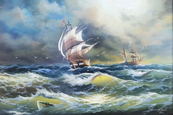 Restless sea (60x90cm, oil painting)