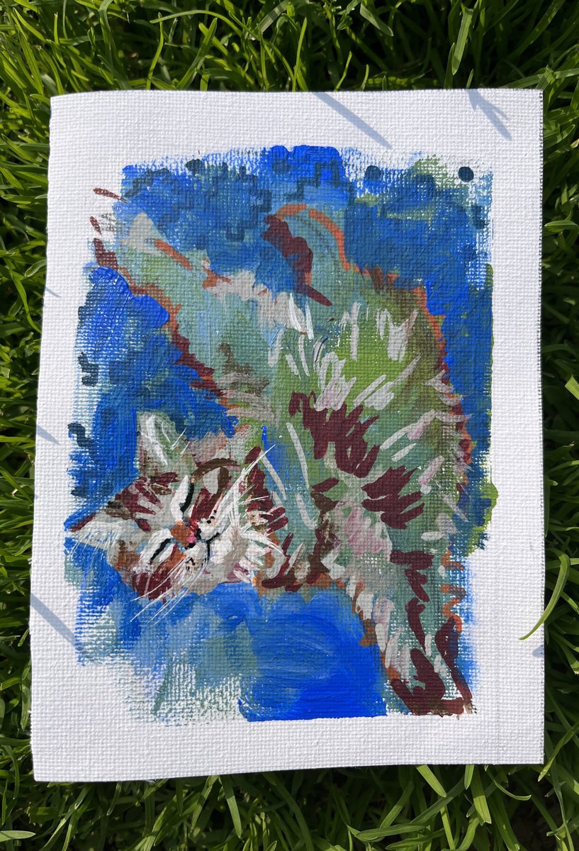 Photorealistic Animal Acrylic Painting By Yuliia Chaika, 8 X 11", Fluffy Cat Portrait, Original Artwork