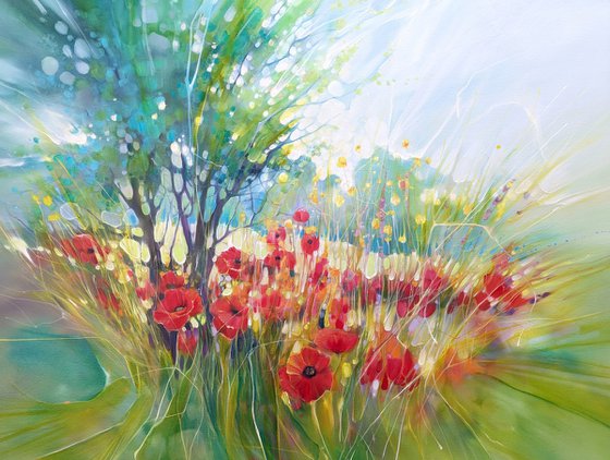 Midsummer Jubilance, poppies in a meadow painting