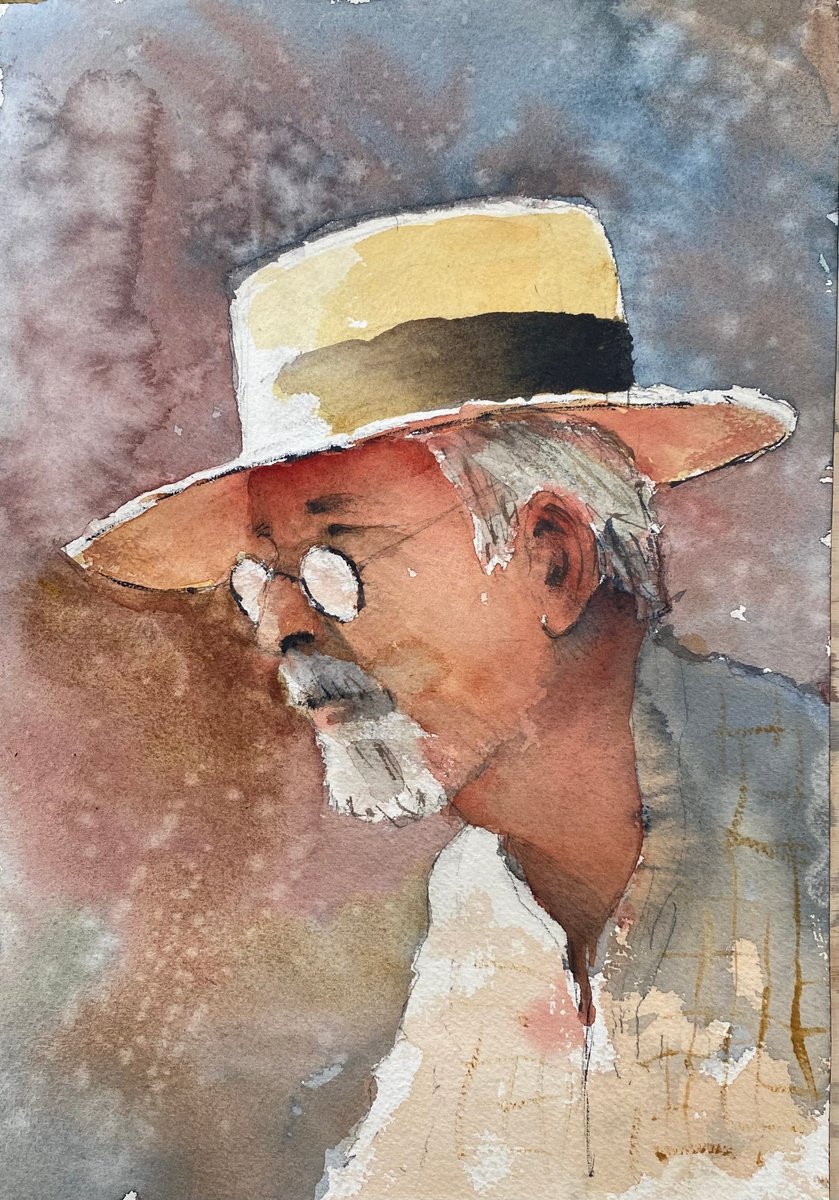 Impressionistic Watercolour , The Man In The Panama-. By Paul Mitchell, 9 X 12, Artwork For Sale On Artfinder