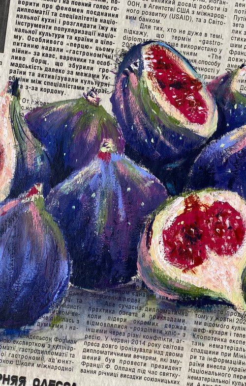 figs on newspaper - gouache painting by Anna Boginskaia