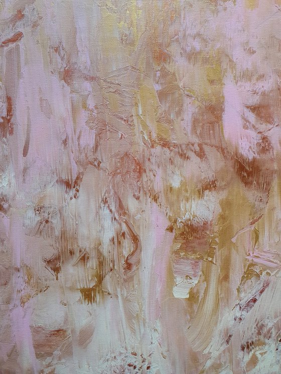 Love is in the air - golden, copper, pink abstract painting