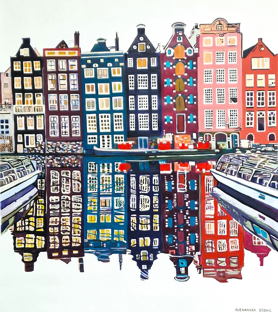 Urban And Pop Cityscapes Acrylic Painting By Alexandra Djokic, 38 X 44, Amsterdam, Original Artwork