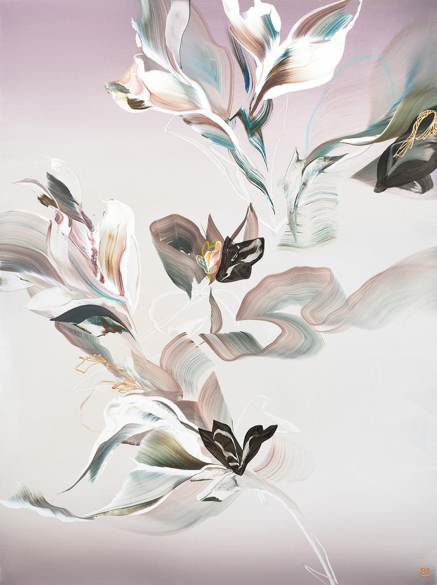 Abstract Acrylic Painting By Novi Lim, 36 X 48", Inner Sanctum, Original Artwork