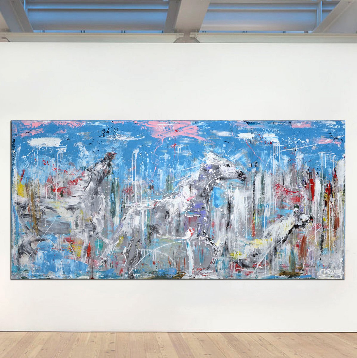 Expressive Animal Acrylic Painting By Oswin Gesselli, 79 X 39", Equine Art - Finding Love 100X200 Cm.- 39.37"X 78.74" - Horse Painting By Oswin Gesselli, Artfinder