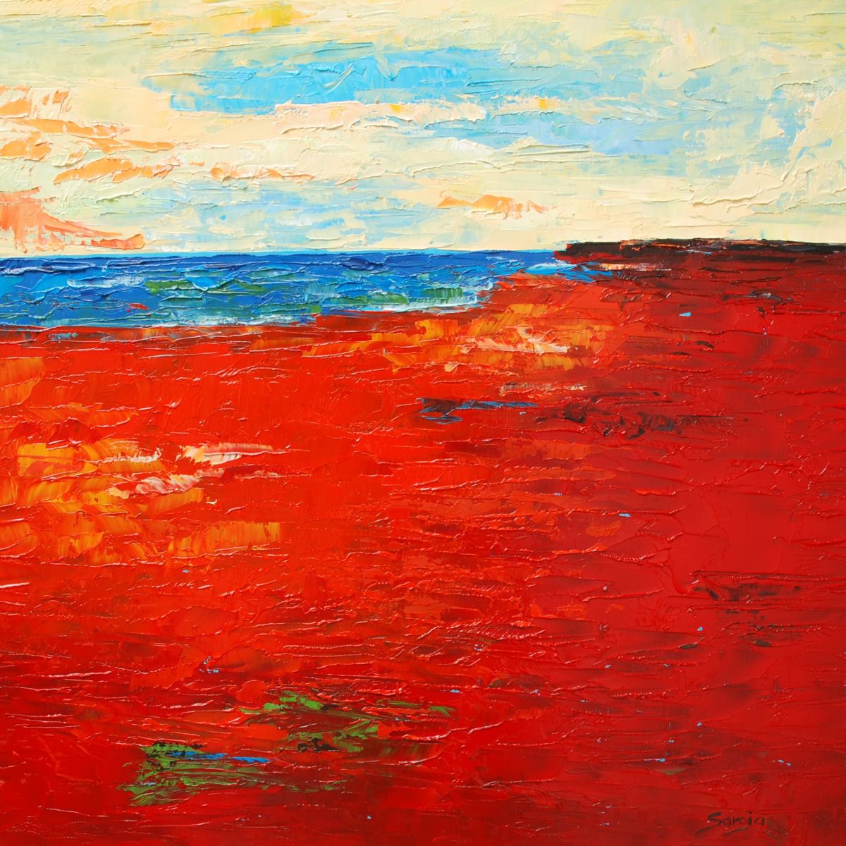 Red Beach (Ref#:1257-40Q) By Saroja Van Der Stegen, 17 X 17, Artwork For Sale On Artfinder