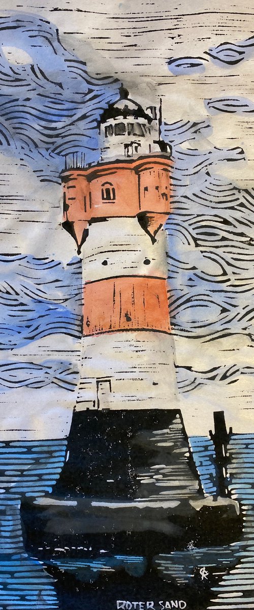 Lighthouses - Roter Sand - watercolored version by Reimaennchen - Christian Reimann