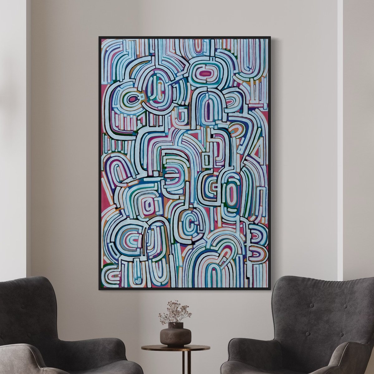 Abstract Acrylic Painting By Samantha Malone, 37 X 55", Pathways Of Thought, Original Artwork